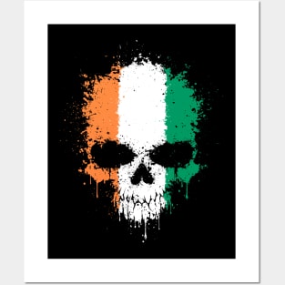 Chaotic Ivory Coast Flag Splatter Skull Posters and Art